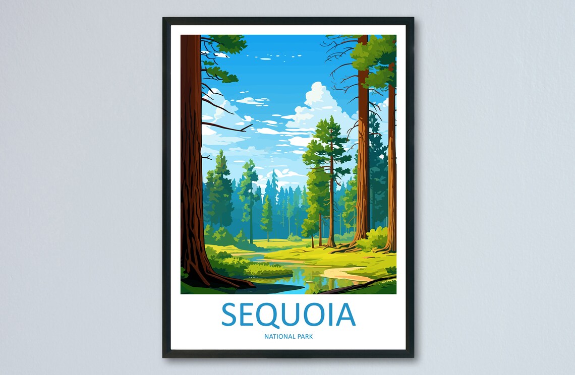 Sequoia National Park Giant Redwoods Creek Vintage Travel Poster