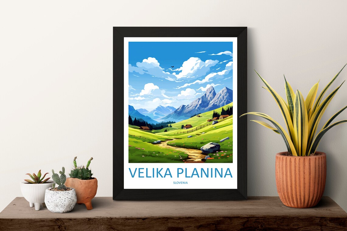 Velika Planina Slovenia Alpine Meadow Poster with Mountain Cabins - Image 3