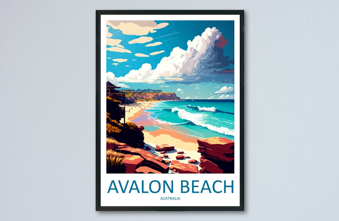 Avalon Beach Travel Poster, Australia Wall Art