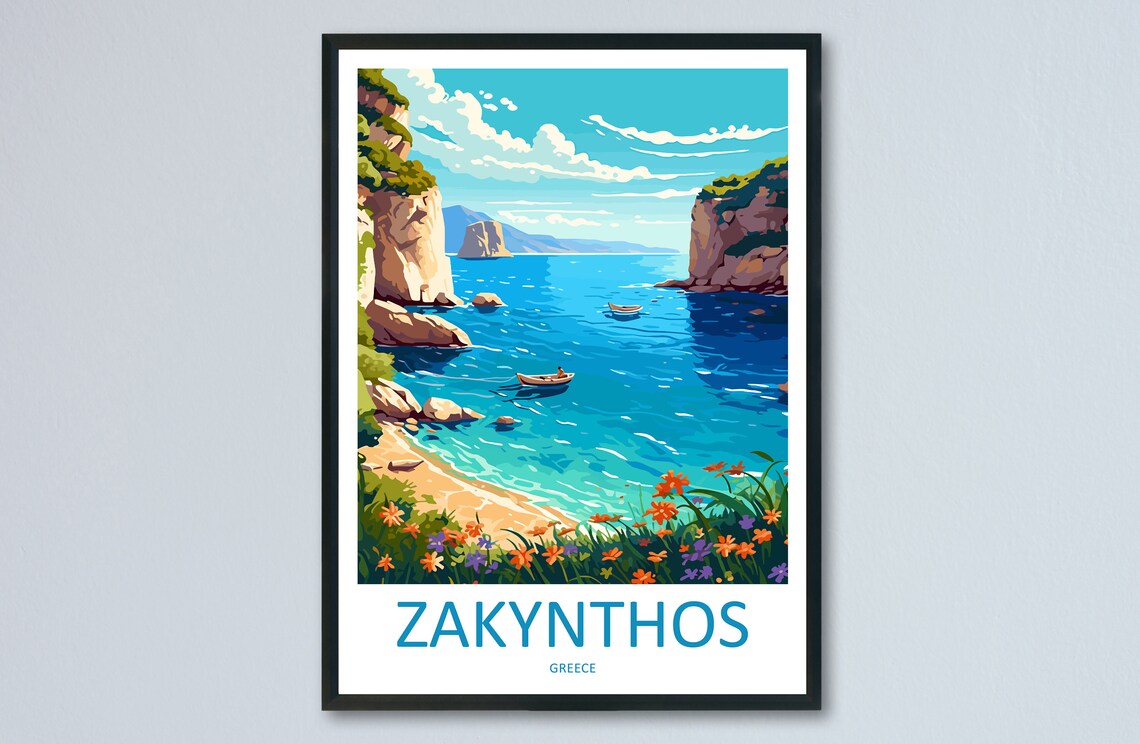 Zakynthos Travel Poster, Greek Wall Decor