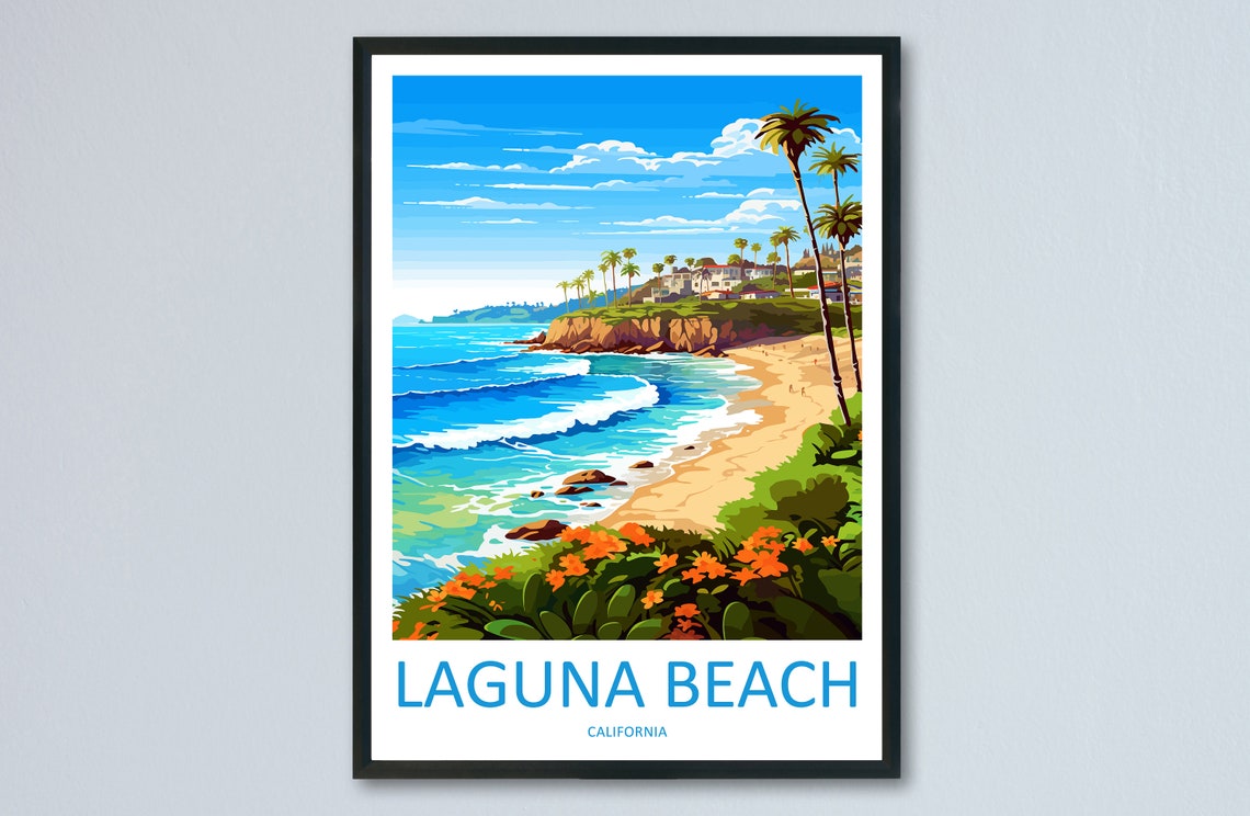 Laguna Beach California Turquoise Cove Palms Retro Travel Poster