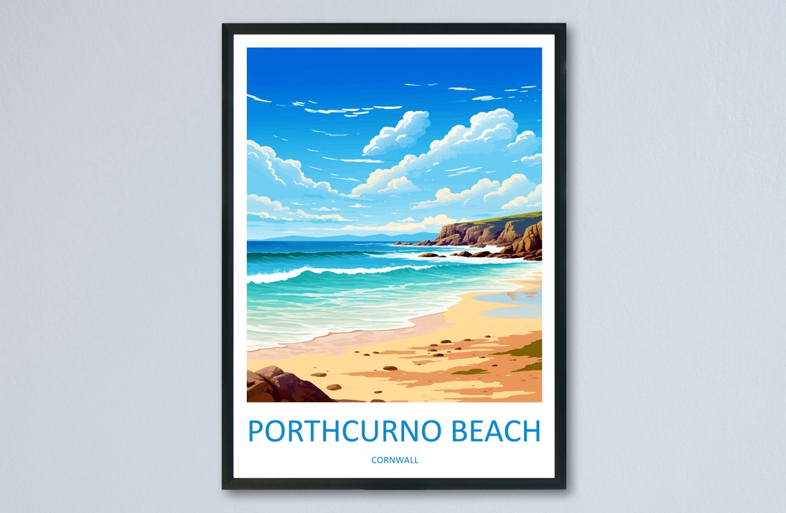 Porthcurno Beach Cornwall Turquoise Water Travel Poster View