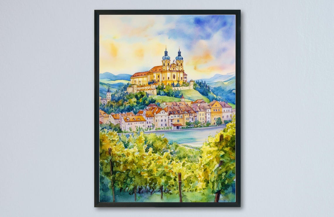 Melk Abbey Austria Baroque Hilltop Town and River Sunset Poster