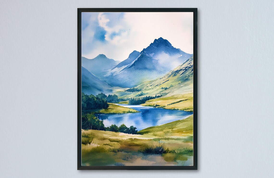 Langdale Lake District Tarn Below Langdale Pikes Watercolor Poster