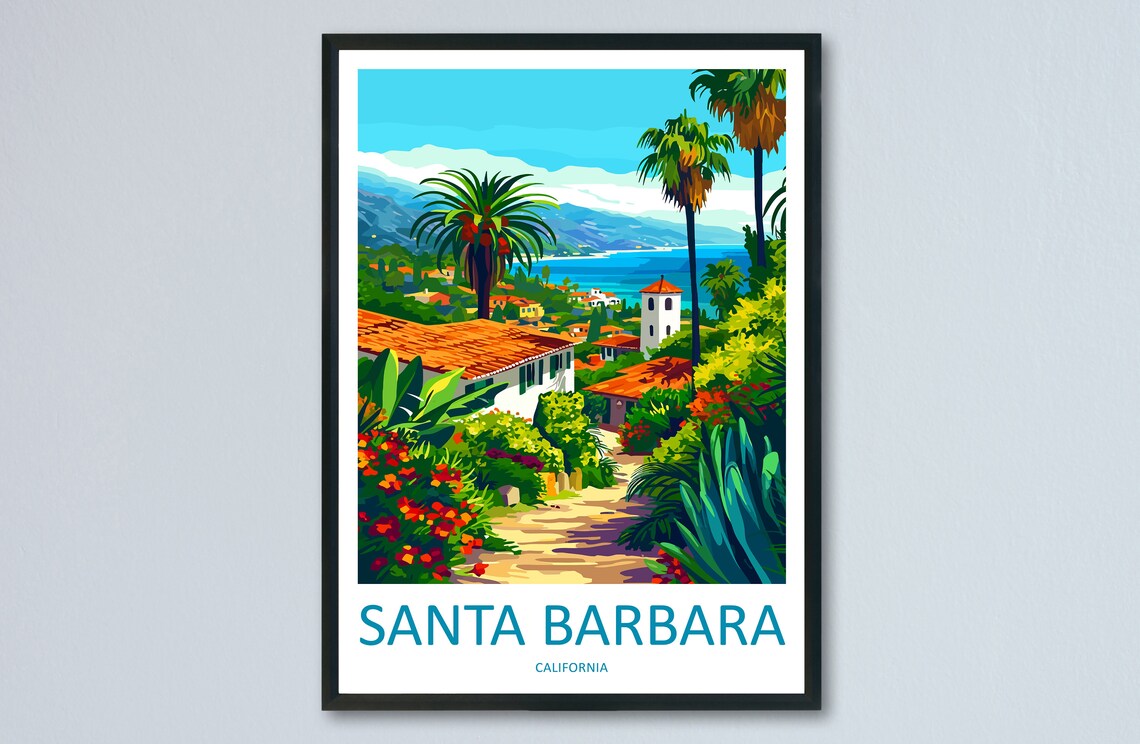 Santa Barbara Spanish Colonial Coastline California Travel Poster