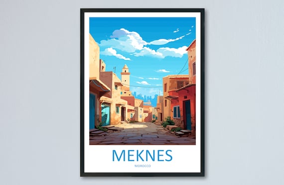Meknes Morocco Old Medina Street Scene Illustration Travel Poster