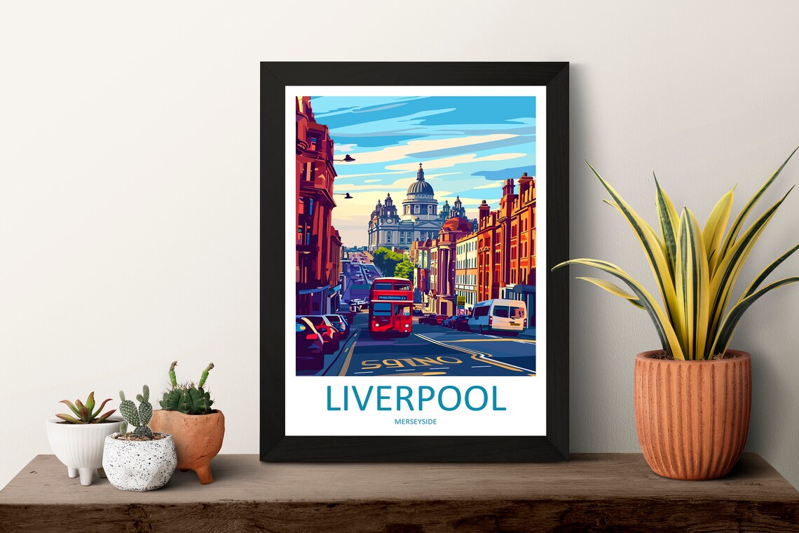 Liverpool Street Red Bus Merseyside England City Travel Poster - Image 3