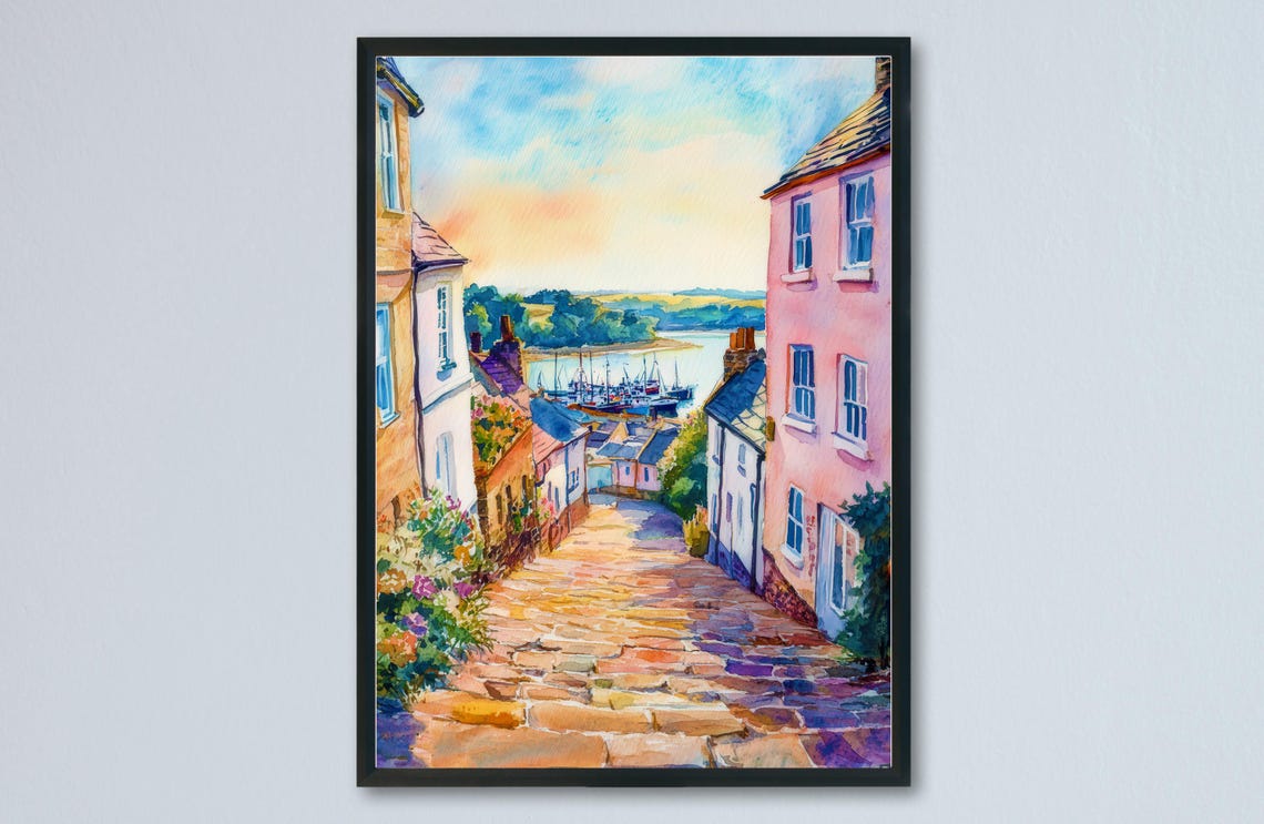 Appledore Cobbled Lane Colourful Cottages Harbour View Devon Poster