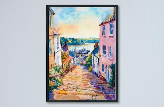 Appledore Cobbled Lane Colourful Cottages Harbour View Devon Poster