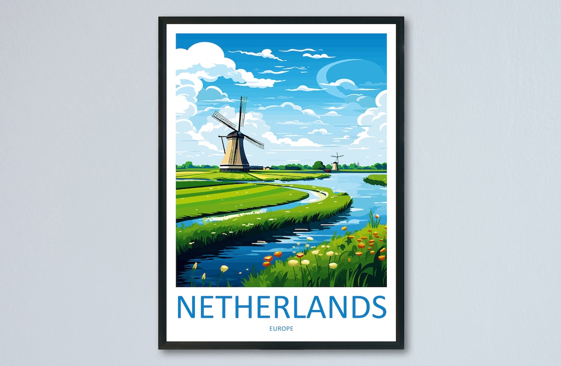 Netherlands Travel Poster, Europe Wall Decor