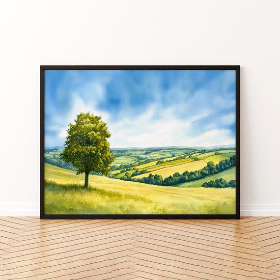 Chilterns England Watercolor Poster Chiltern Hills Travel Print Countryside Landscape Painting Wall Art Uk Souvenir