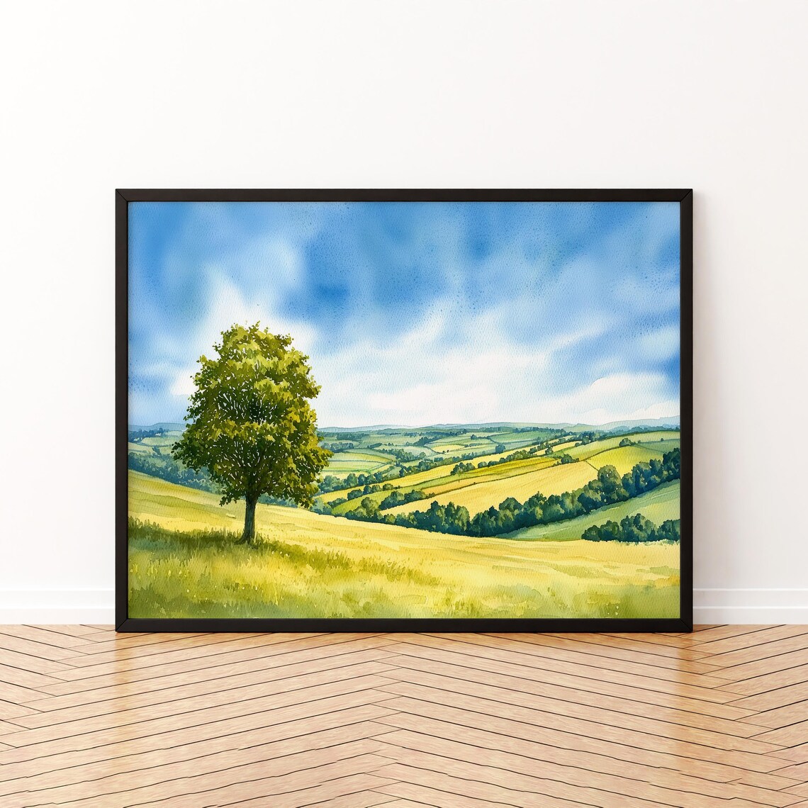 Chiltern Hills England Watercolor Poster Rolling Countryside Landscape Decor
