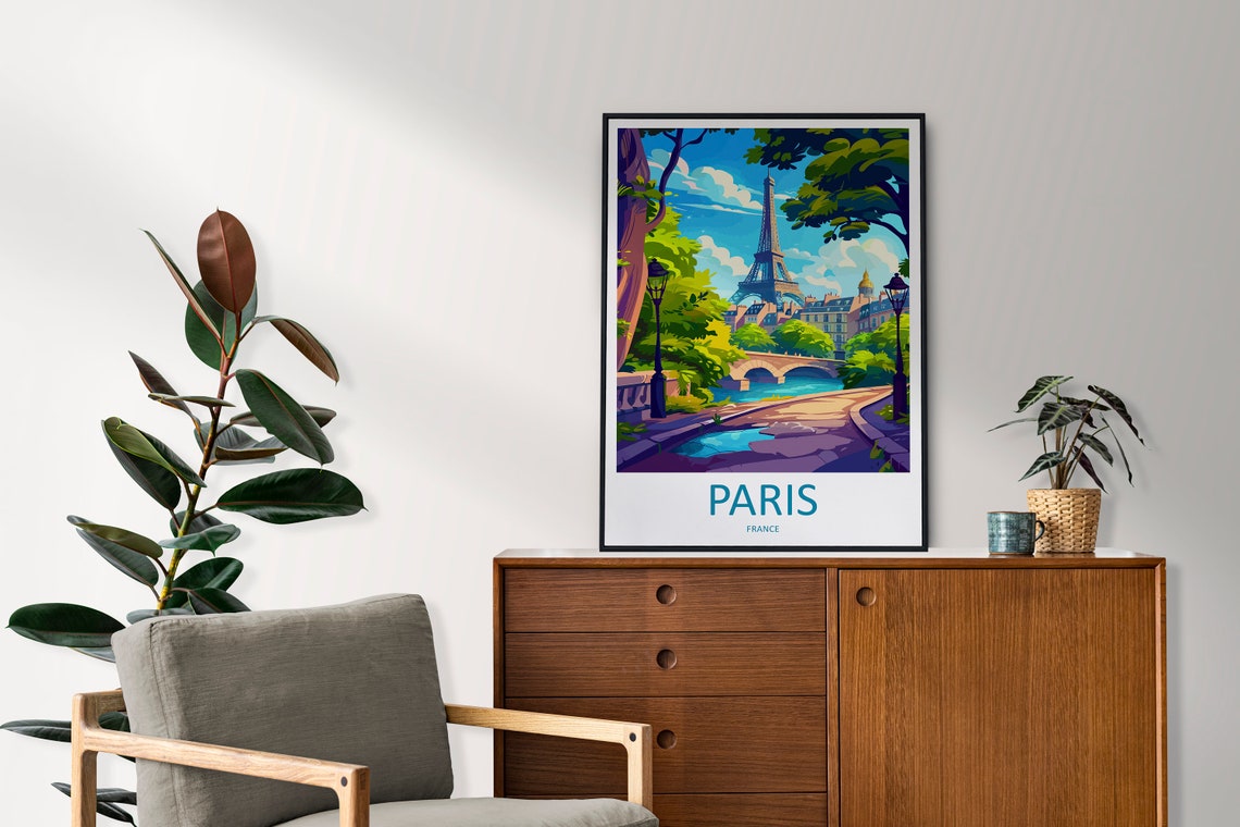 Paris France Eiffel Tower Riverside Path Bridge Spring Greens Poster - Image 2