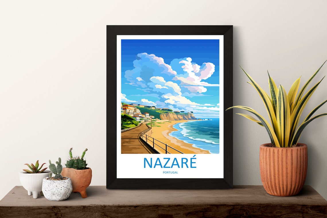 Nazaré Portugal Beach Boardwalk Cliffs Seaside Travel Poster Artwork - Image 3