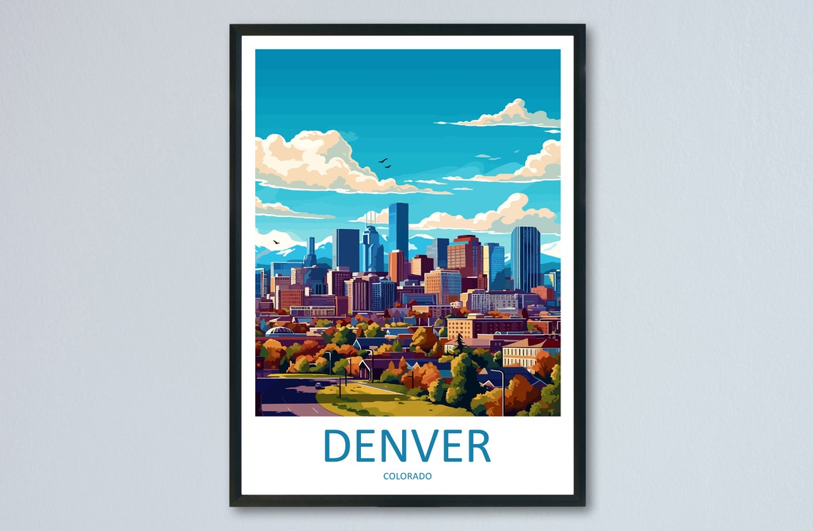 Denver Colorado Skyline Rocky Mountains Autumn Travel Poster