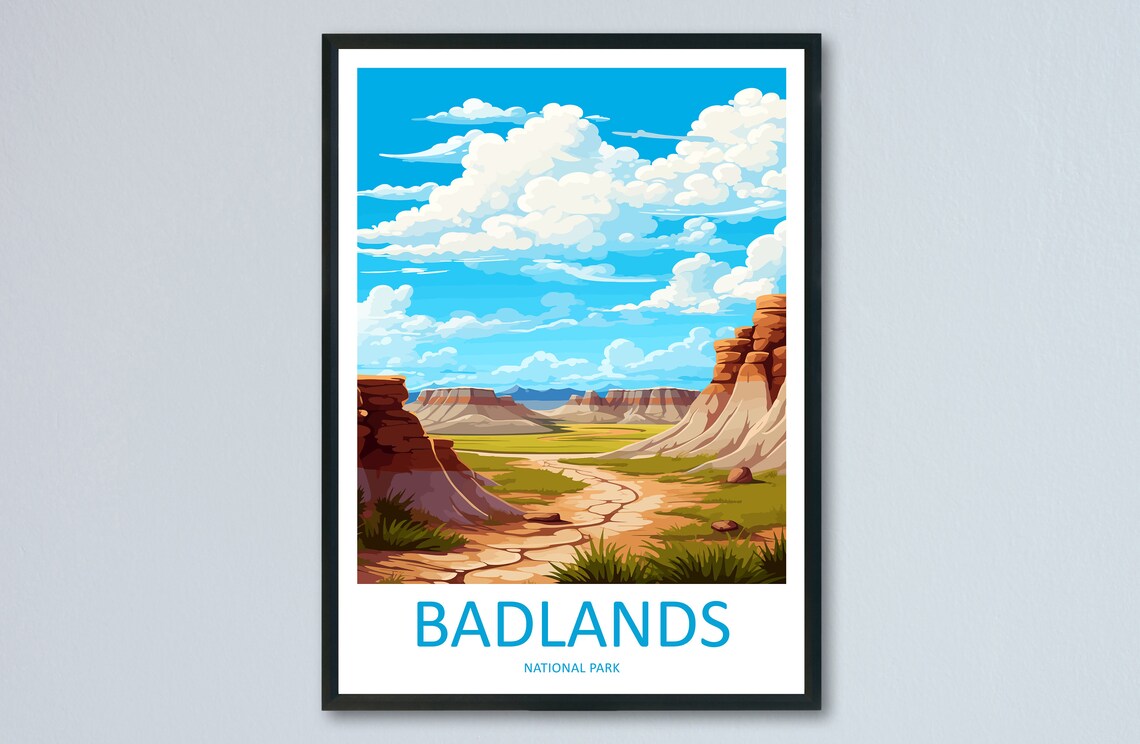 Badlands National Park Striped Mesas Desert Vintage Travel Poster