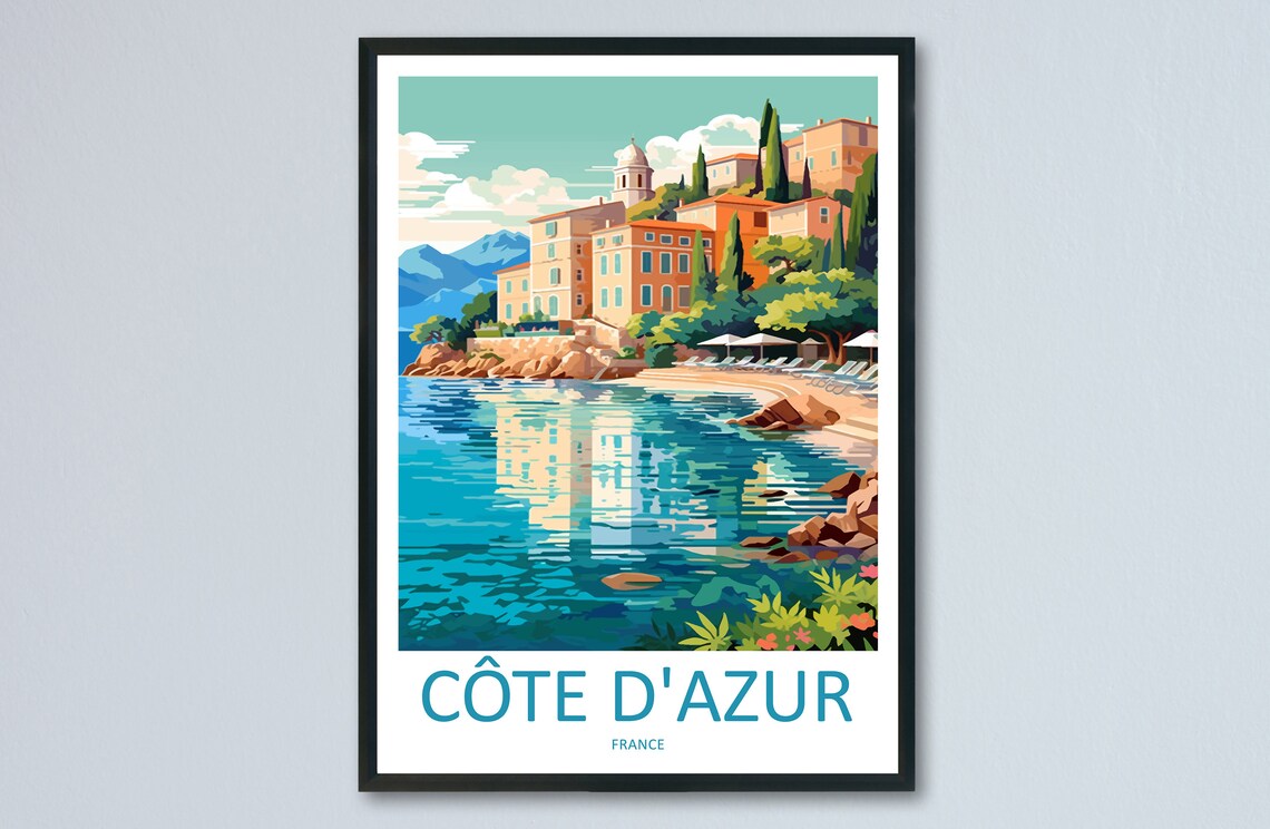 Cote Dazur Travel Poster, France Wall Decor