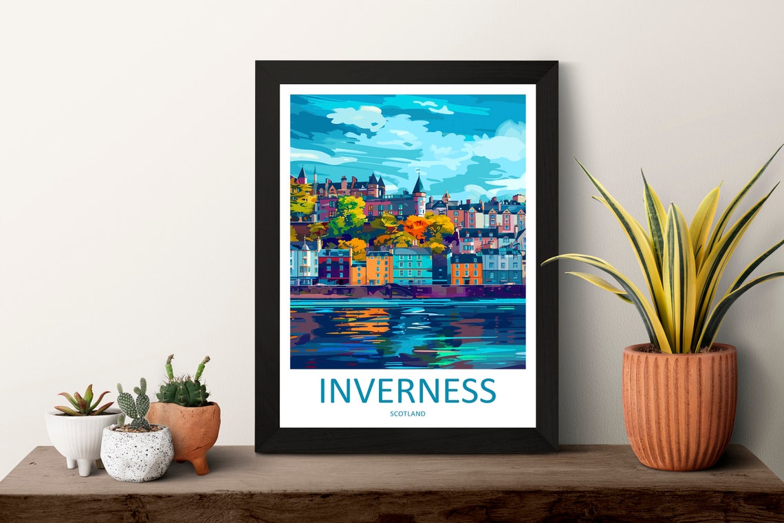 Inverness Scotland Riverside Cityscape Colorful Modern Travel Poster - Image 3