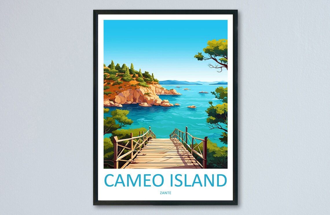 Cameo Island Zante Wooden Pier Over Turquoise Water Travel Poster