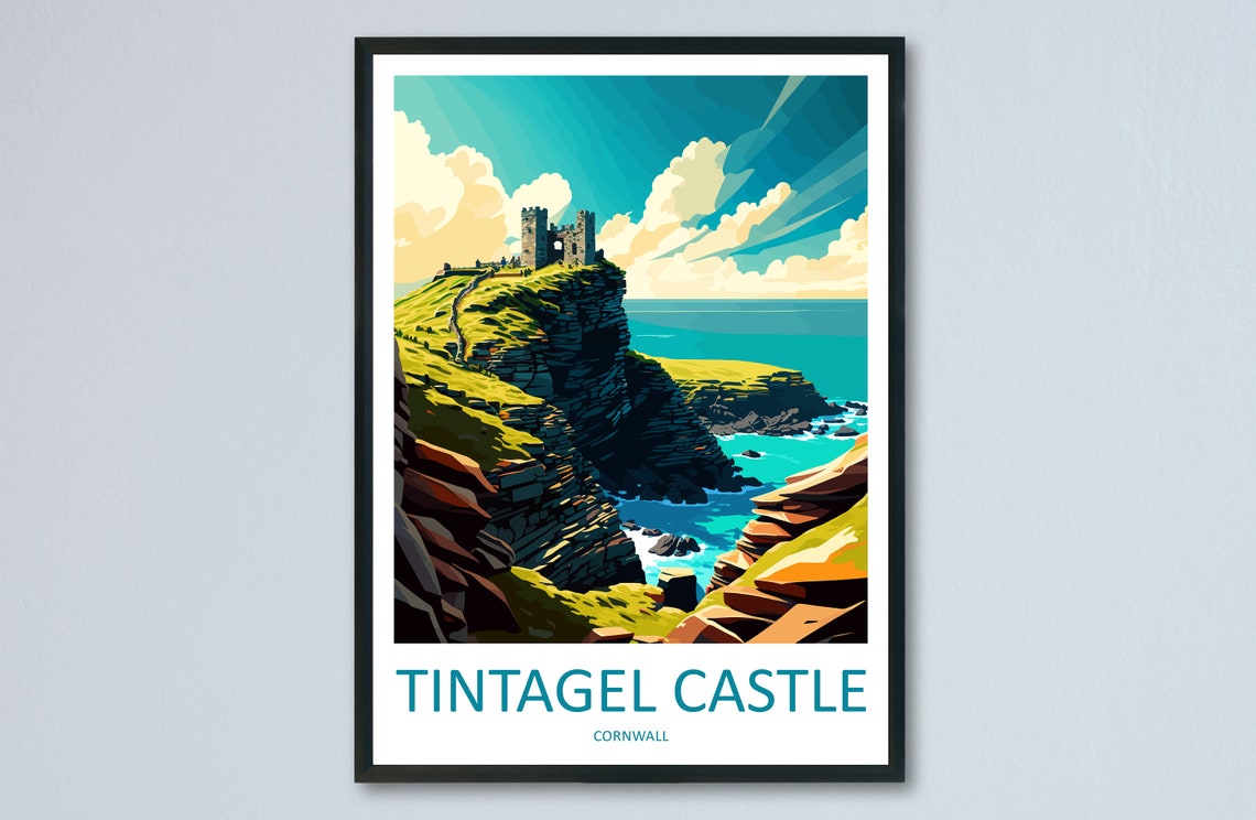 Tintagel Castle Cornwall Dramatic Cliff Coastline Travel Poster