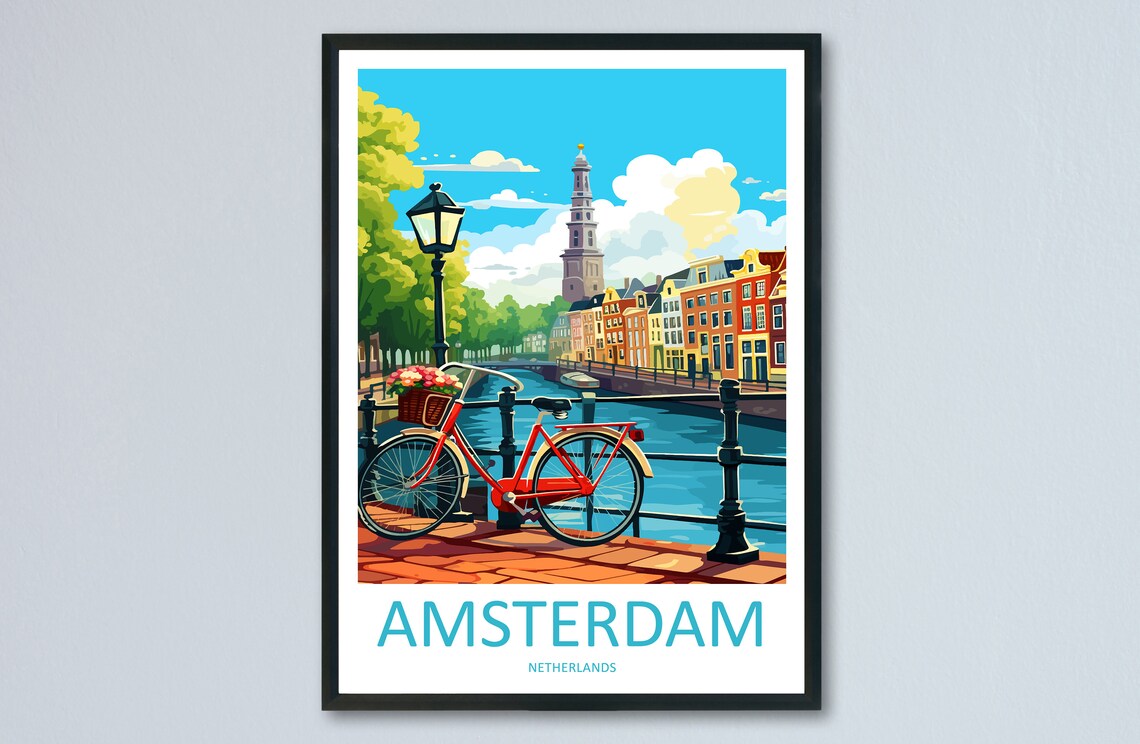 Amsterdam Travel Poster, Netherlands Travel Decor