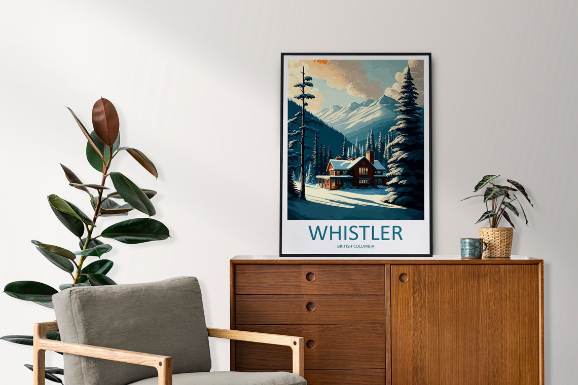 Whistler British Columbia Snowy Lodge Alpine Winter Travel Poster - Image 2