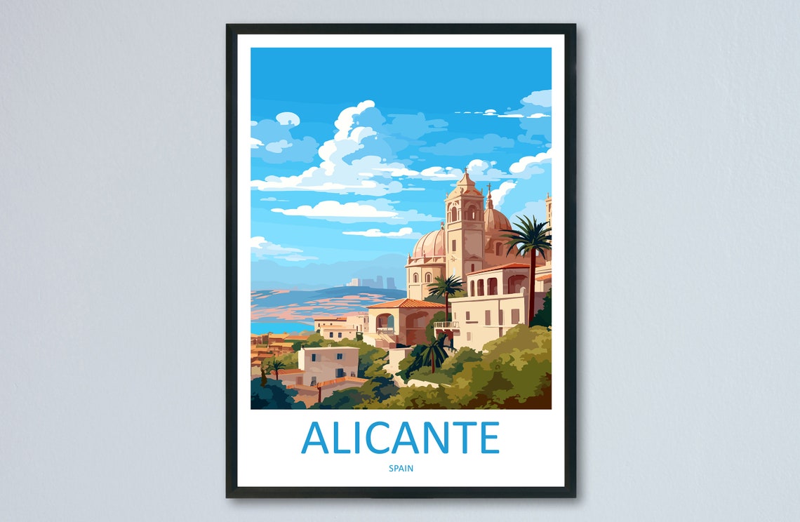 Alicante Spain Sunlit Basilica Dome Hillside City Mediterranean Poster