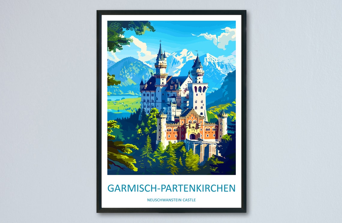 Garmisch Partenkirchen Neuschwanstein Castle Bavaria Travel Poster