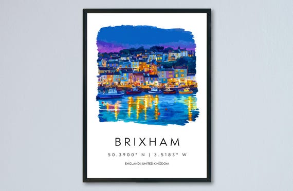 Brixham Watercolor Poster Devon Travel Print Wall Art Home Decor Gift Lovers Uk Fishing Town