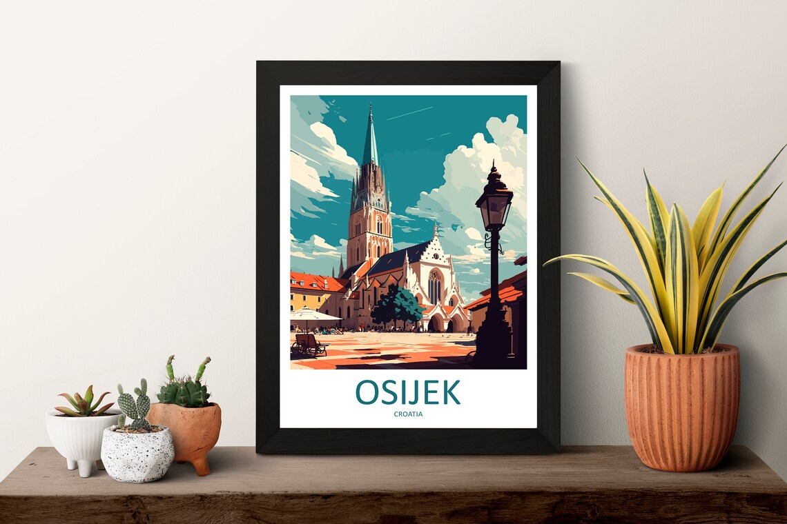 Osijek Travel Print Wall Art Osijek Wall Hanging Home Dcor Osijek Gift Art Lovers Croatia Art Lover Gift Osijek Travel Poster Wall Art - Image 3