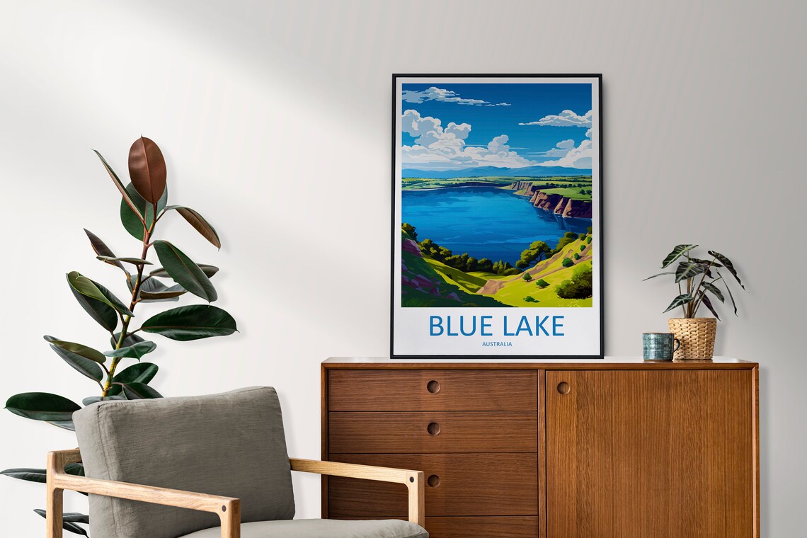 Blue Lake Crater Lake Scenic Overlook Australia Travel Poster - Image 2