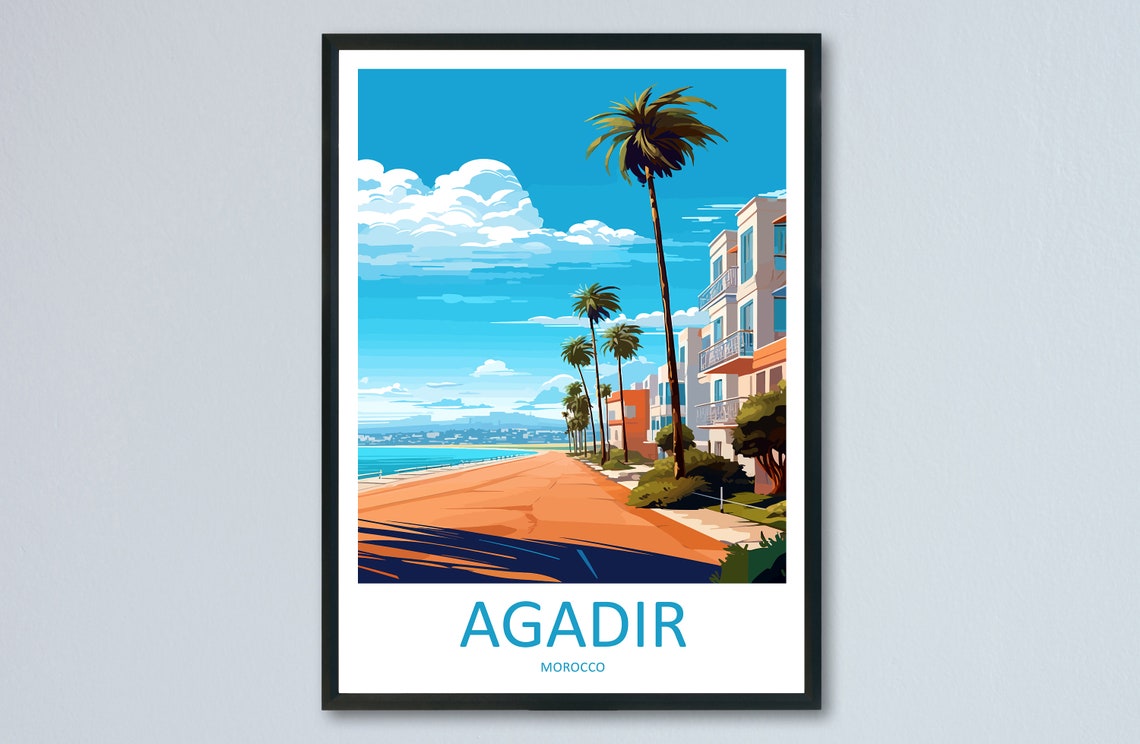 Agadir Palm Lined Beach Promenade Morocco Coast Travel Poster