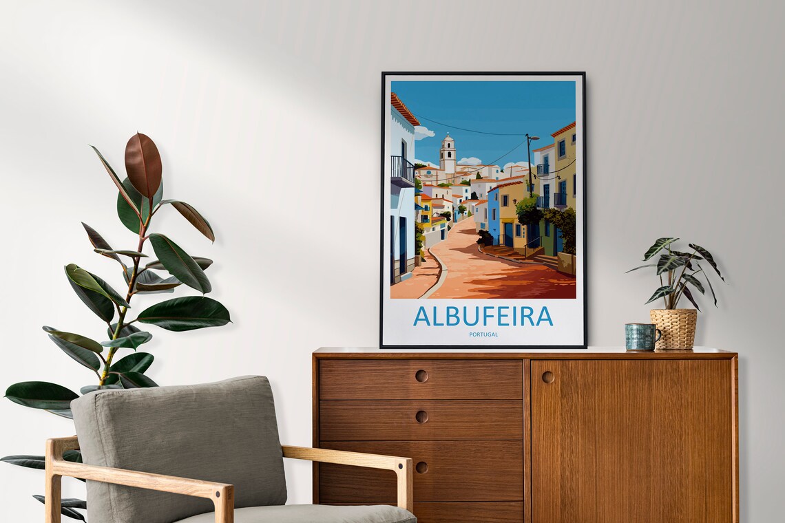 Albufeira Portugal Old Town Cobbled Street Algarve Charm Poster - Image 2