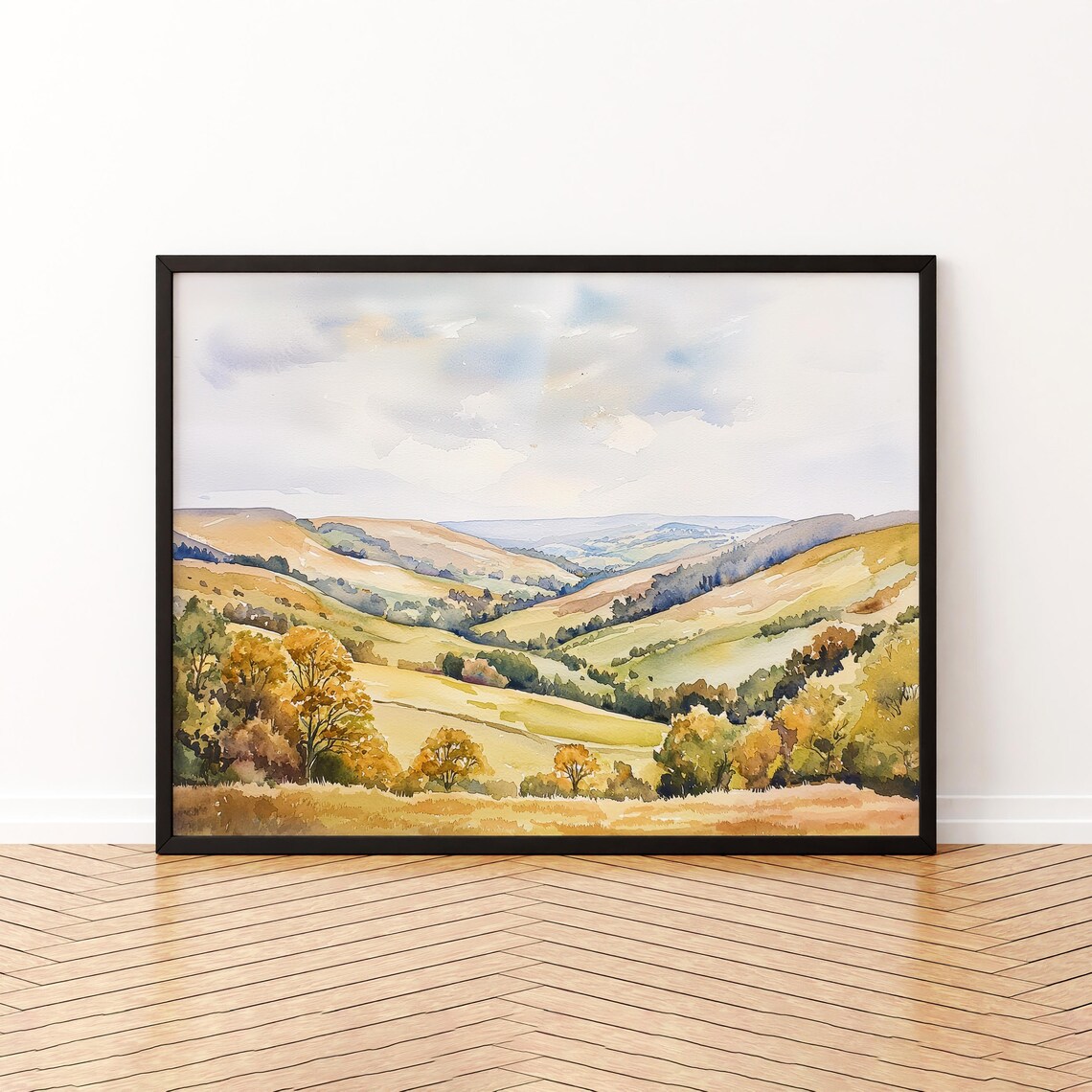 Shropshire Hills Watercolor Travel Poster, England