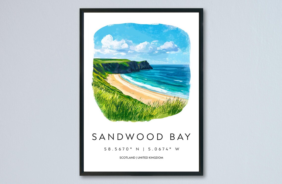 Sandwood Bay Remote Beach Cliffs Dunes Scotland Watercolor Poster