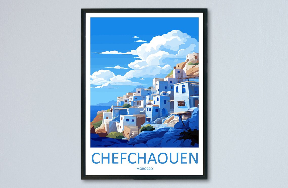 Chefchaouen Travel Poster, Morocco Wall Art