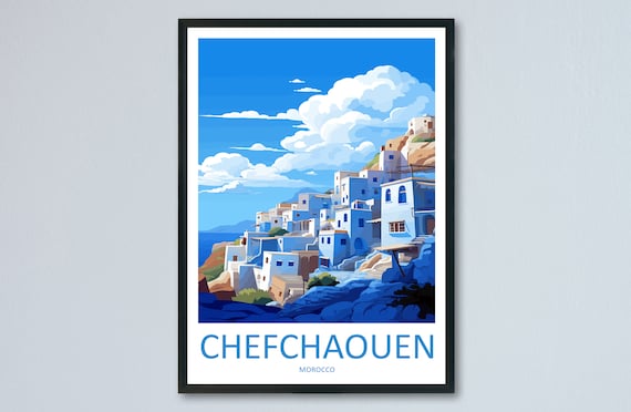 Chefchaouen Travel Poster, Morocco Wall Art