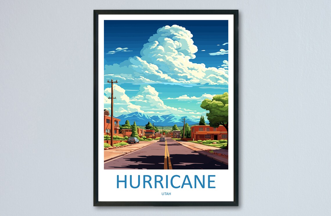 Hurricane Utah Small Town Street Mountain View Travel Poster