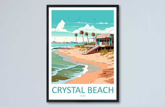 Crystal Beach Texas Seaside Stilt House Illustrated Travel Poster