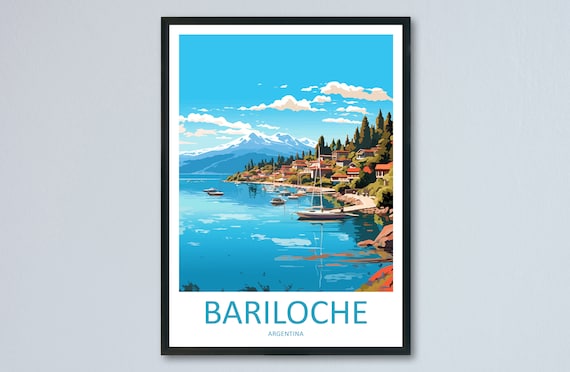 Bariloche Argentina Lakeside Mountain Town Vintage Travel Poster