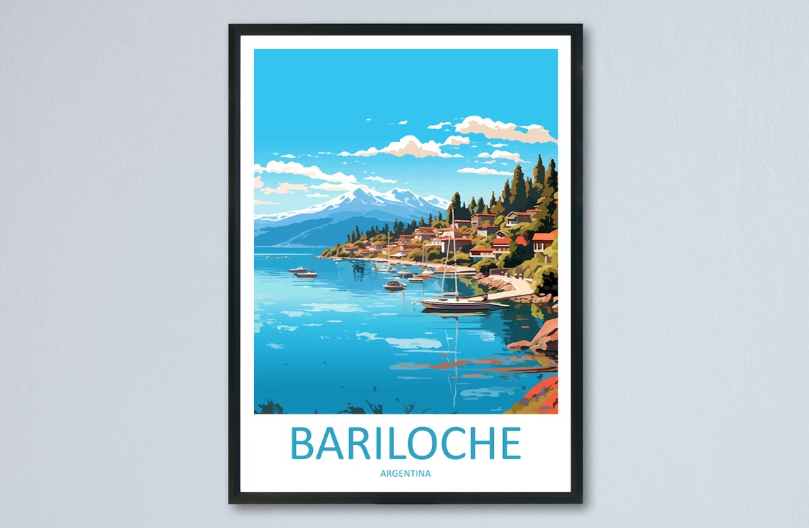 Bariloche Argentina Lakeside Mountain Town Vintage Travel Poster