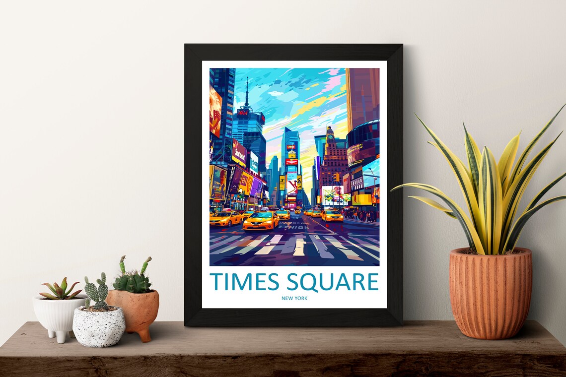 Times Square New York City Yellow Taxis Neon Billboards Poster - Image 3