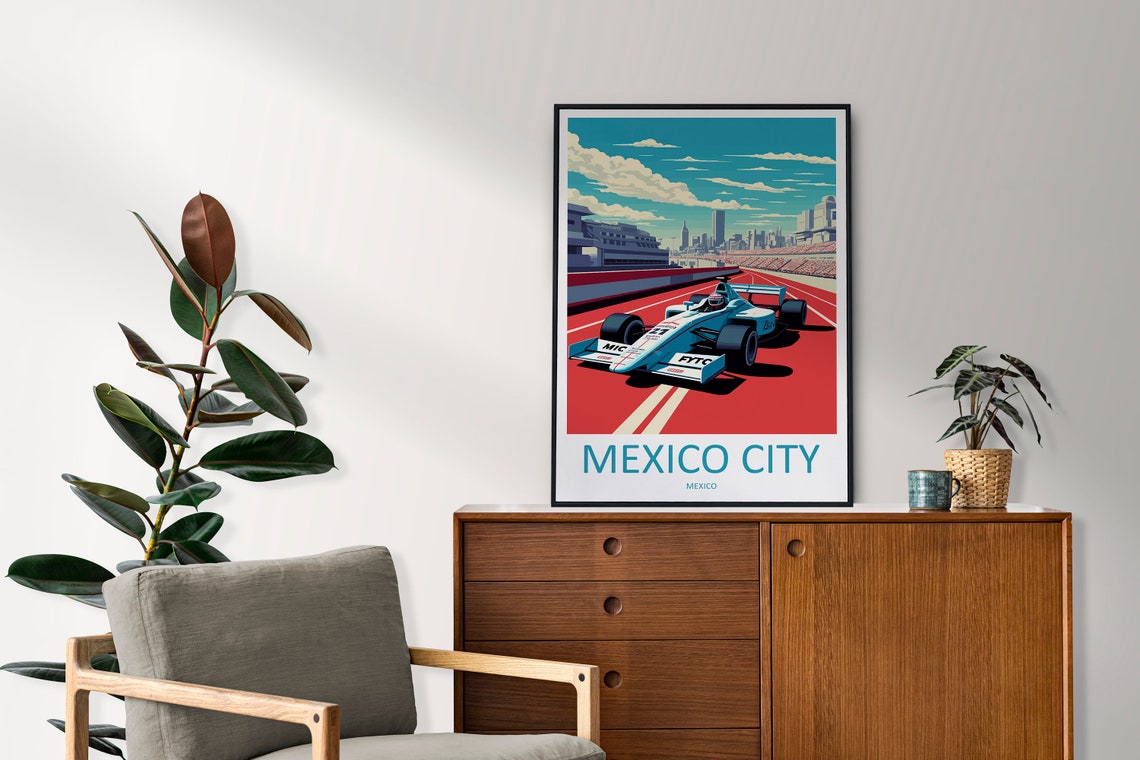 Mexico City Travel Print Wall Decor Mexico City Circuit Poster Motorsport Travel Print Art Print Racing Illustration Mexico Race Car Art - Image 2