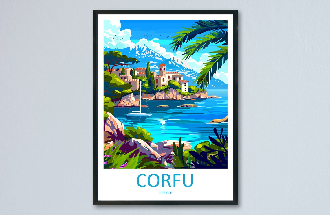 Corfu Travel Poster, Greece Home Decoration