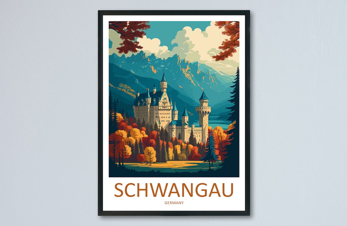 Schwangau Germany Neuschwanstein Castle Autumn Alps Travel Poster