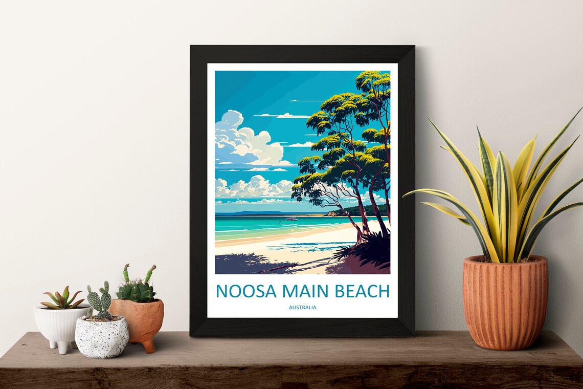 Noosa Main Beach Australia Tropical Surf Coast Travel Poster - Image 3