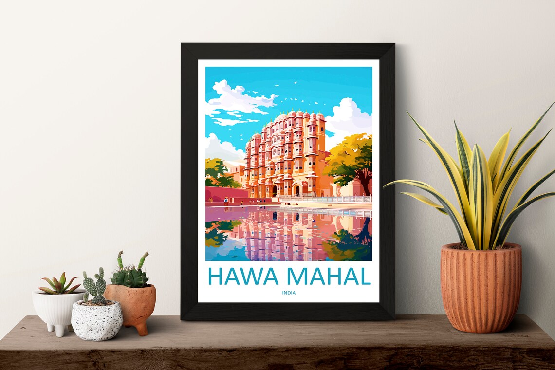 Hawa Mahal Jaipur India Pink Palace Retro Illustration Travel Poster - Image 3