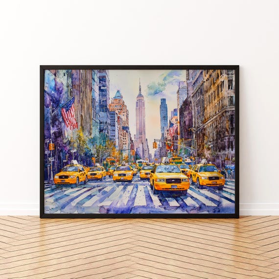 New York Watercolor Poster Landscape Wall Art Hanging Home Dcor Gift Lovers United States