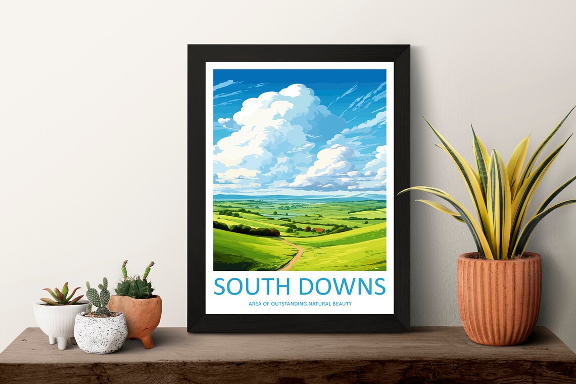 South Downs Travel Poster, AONB Landscape Art - Image 3