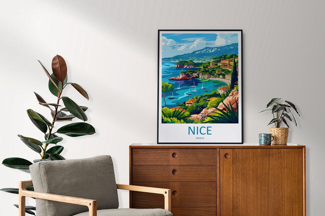 Nice France Coastal Bay Sailboats Hillside Town Scene Poster - Image 2